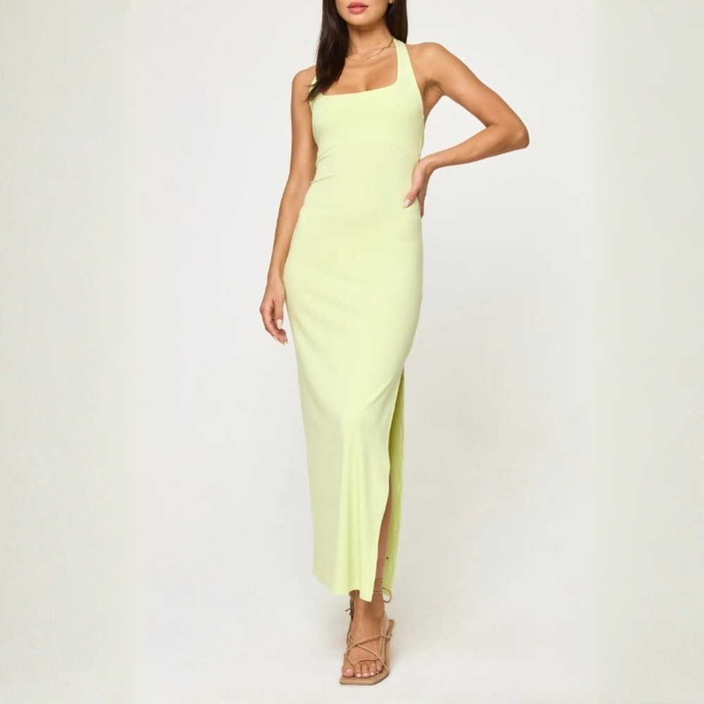 LSPACE London Halter Midi Dress Ribbed Halter Open Back Size Small Medium